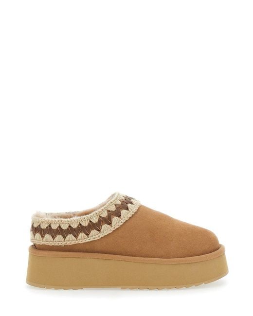 Mou Brown Braided Suede Mules Sheep
