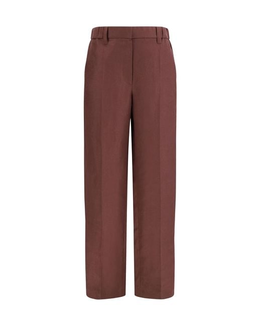 Brunello Cucinelli Purple Wide-Leg Pants Linen With Elastic Waistband And Belt Loops