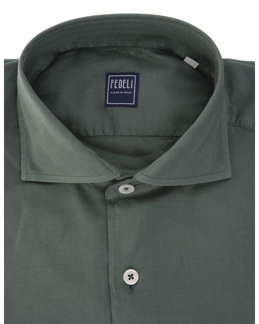 Fedeli Green Poplin Classic Shirt for men