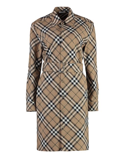Burberry Multicolor Belted Shirtdress Wool Dress