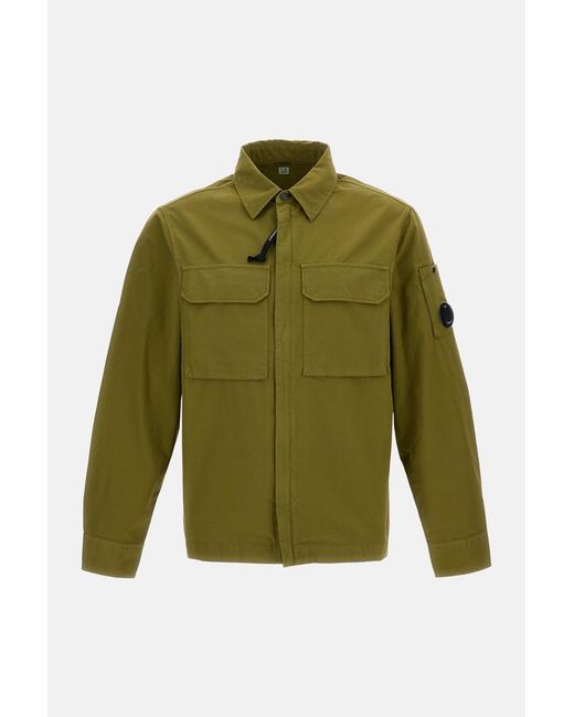 C P Company Green Organic Gabardine Zip-Up Overshirt for men