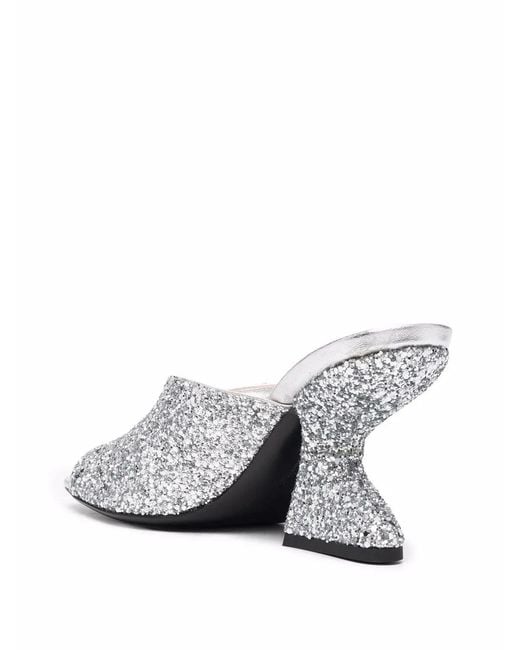 Ferragamo White Sansu Glitter-Detail Sandals