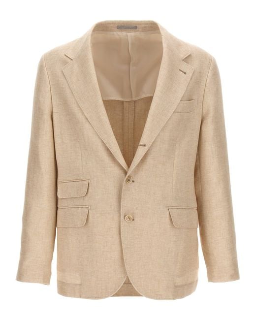Brunello Cucinelli Natural Cotton And Linen Single-Breasted Jacket for men