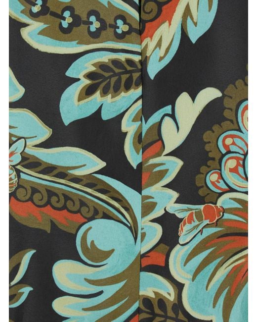 Etro Green Pleated Skirt With Floral Print