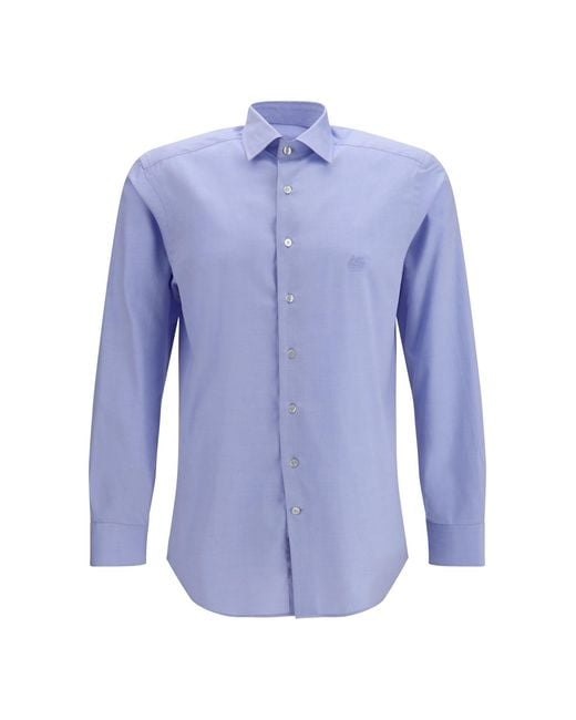 Etro Blue Roma Cotton Shirt With Pegaso Logo for men