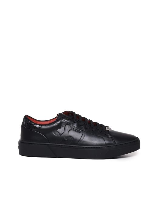 Boss Black Leather Lace-Up Sneakers Com Special Embossed Graphic for men
