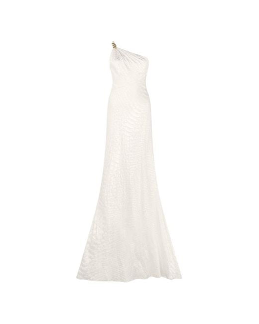 Roberto Cavalli White Extra Long One-Shoulder Dress