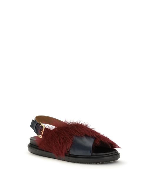 Marni Brown Fur-Lined Fussbett Sandals Calf Leather Bos Taurus
