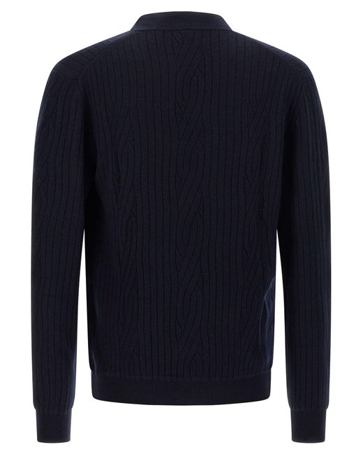 Brioni Blue Ribbed And Braid Cardigan for men