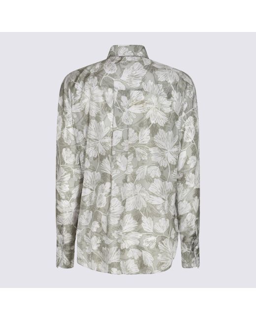 Brunello Cucinelli Gray Beige Silk Shirt
