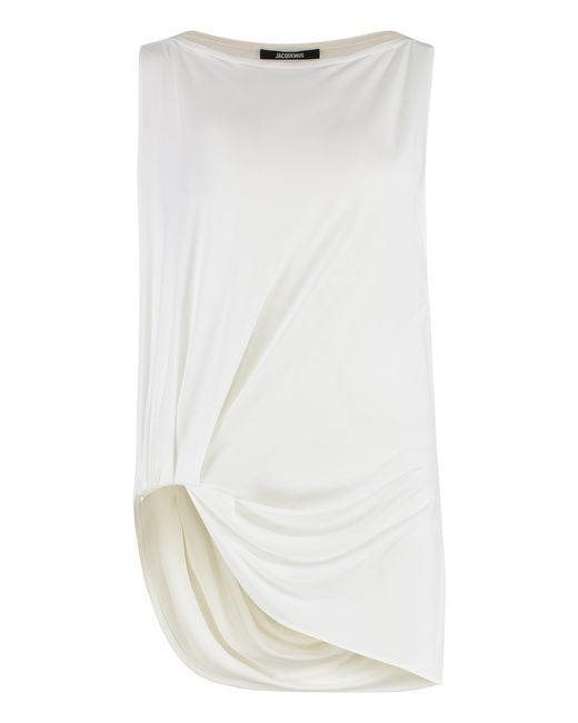 Jacquemus White Square-Neck Side Cut-Out Top Viscose Blouses