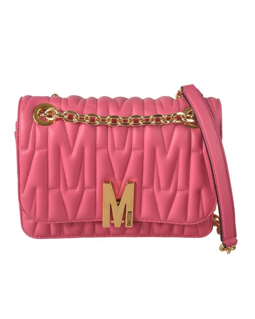 Moschino Pink Logo Quilted Chain Shoulder Bag