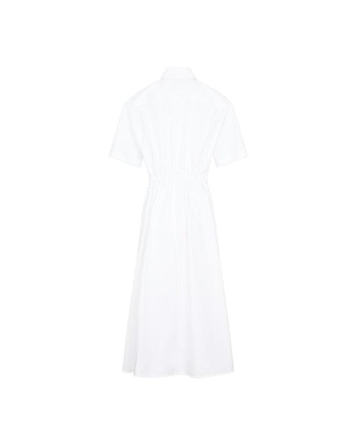 Moncler White Belted Midi Shirt Dress