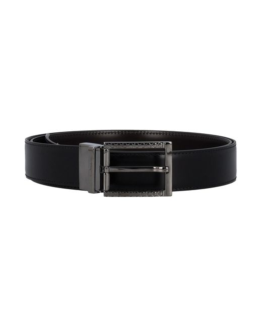 Salvatore Ferragamo Men's Double Gancini Buckle Reversible Leather Belt Black/Hickory