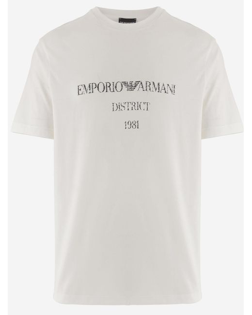 Emporio Armani White Cotton T-Shirt With Logo T-Shirts for men