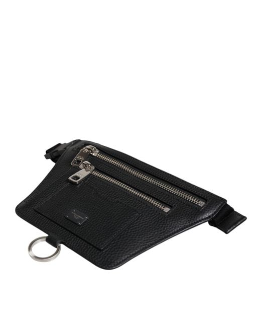 Dolce & Gabbana Black Calfskin Logo Plaque Belt Waist Men Fanny Pack Bag for men