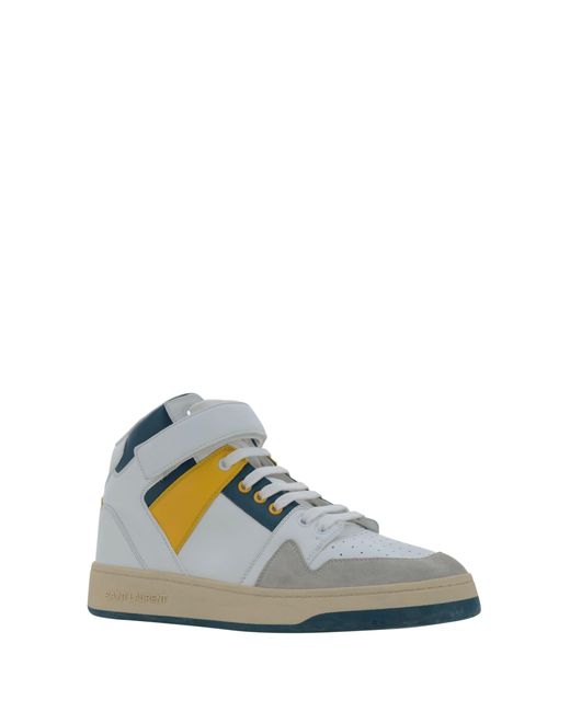 Saint Laurent White Lax Suede-trimmed Leather Sneakers for men