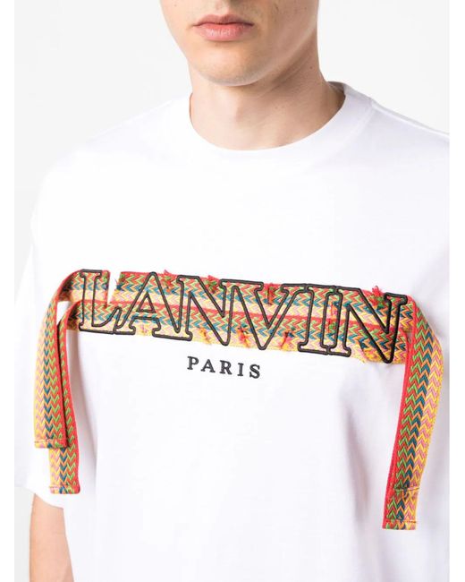 Lanvin White Curb Embroidered Cotton T-shirt for men