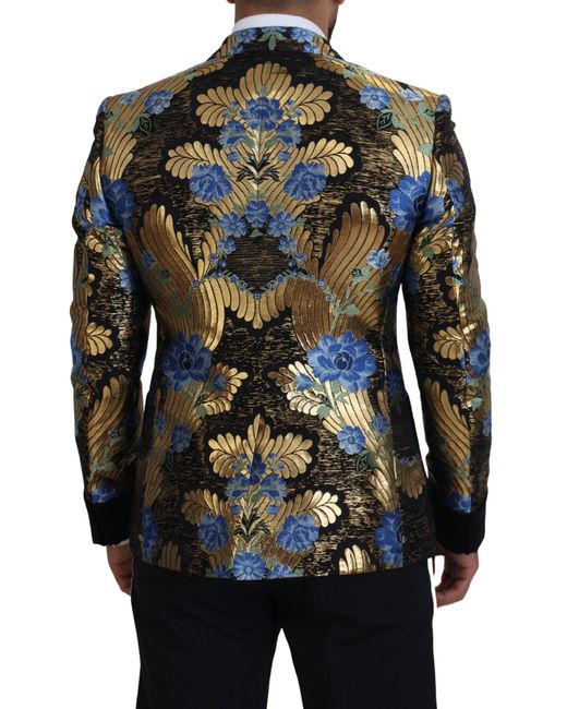 Dolce & Gabbana Black Floral Brocade Blazer Double Breasted for men