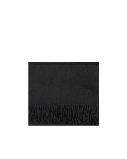 Max Mara Black Cashmere Stole With Embroidery And Fringes