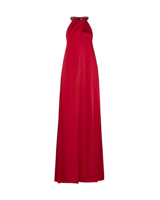 Stella McCartney Red Rhinestone Satin Halter Gown