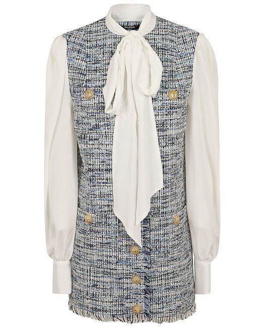 Balmain Gray 4 Pkts Pussy Bowl Tweed Crepe Dress