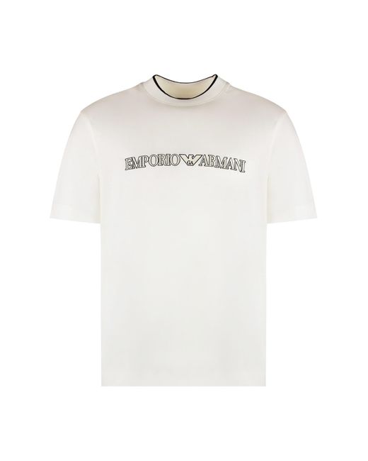 Emporio Armani White Blend Cotton Crew-Neck T-Shirt for men