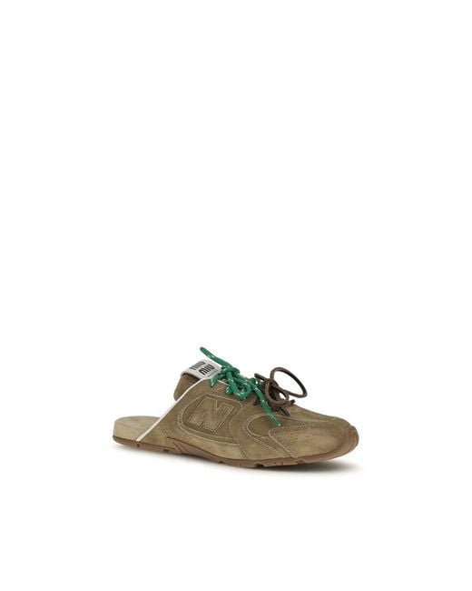 Miu Miu Green Beige Calf Leather Bos Taurus Athletic Sneakers