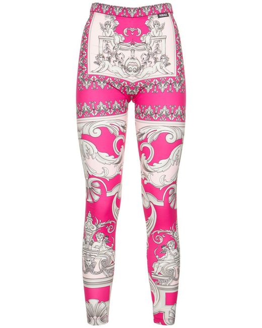 Versace Pink Colorful Floral Leggings