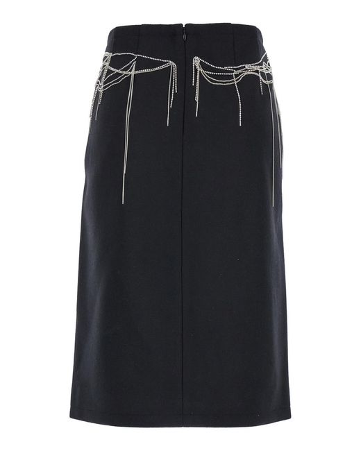 Dries Van Noten Black Midi Skirt With Beaded Embellishments Wool Polyamid