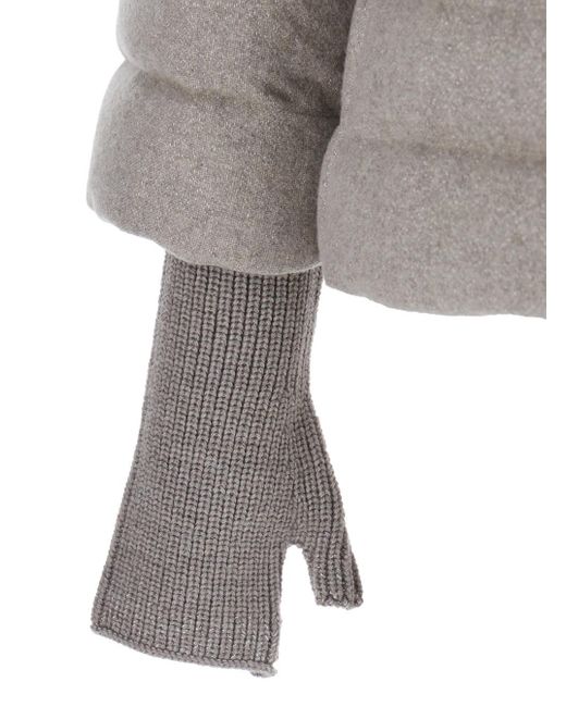 Herno Gray Down Jacket With Drawstring High Neck And Removable Gloves