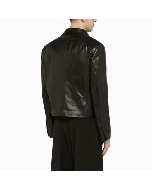 Ferragamo Black Single Breasted Leather Jacket for men