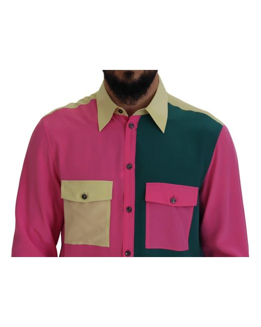 Dolce & Gabbana Pink Elegant Silk Button-Down Shirt for men