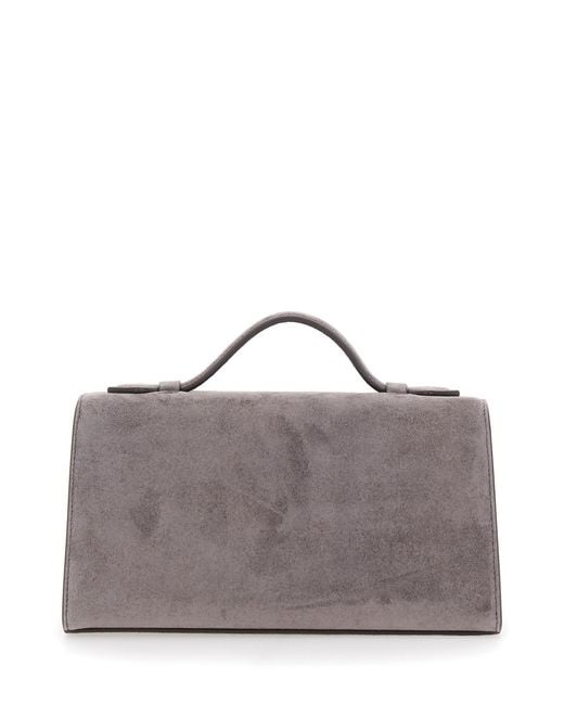 SAVETTE Gray Clutch Bag Symmetry Suede Calf Hand