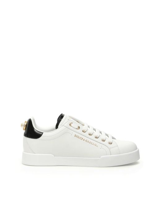 Dolce & Gabbana Portofino Leather Sneakers Dg Pearl in White | Lyst UK