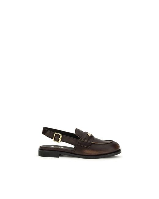 Miu Miu Black Calf Leather Bos Taurus Slip-On Loafers