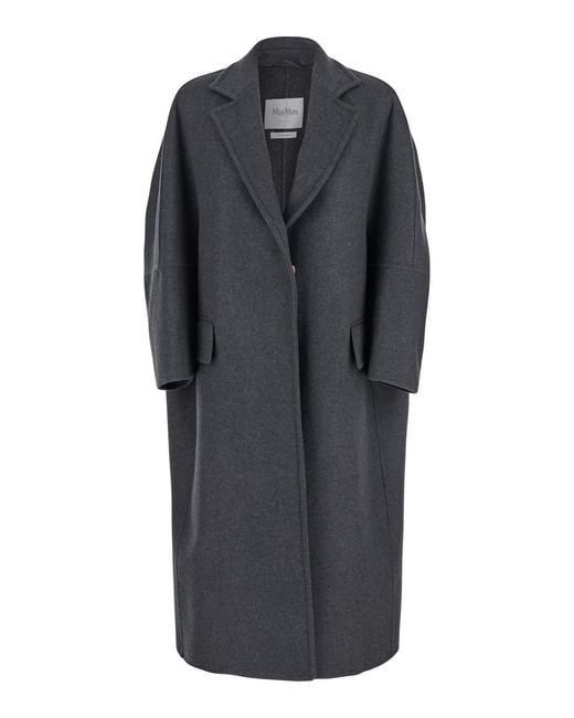 Max Mara Black Coat With Notched Revers Virgin Wool
