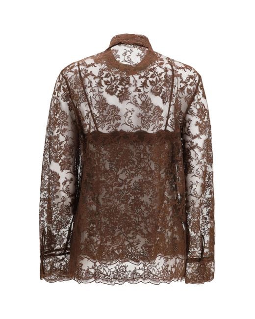 Ermanno Scervino Brown Lace Shirt Polyester; Polyamide