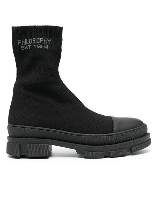 Philosophy Di Lorenzo Serafini Leather Logo-knit Sock Boots in Nero ...