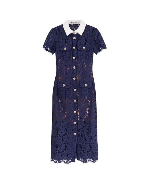 ワンピース SELF PORTRAIT Lace midi dress with jewel button BLUE Self-Portrait Lace Midi Dress With Jewel Button in Blue | Lyst