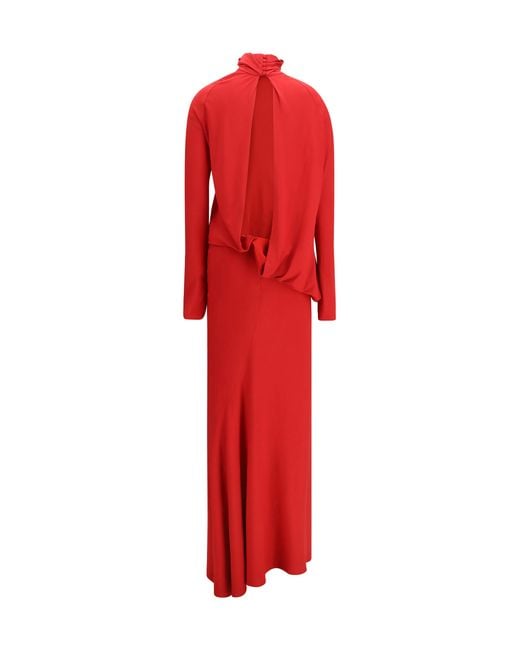 Magda Butrym Red Long Open-Back Dress With High Neck Viscose; Silk; Elastane