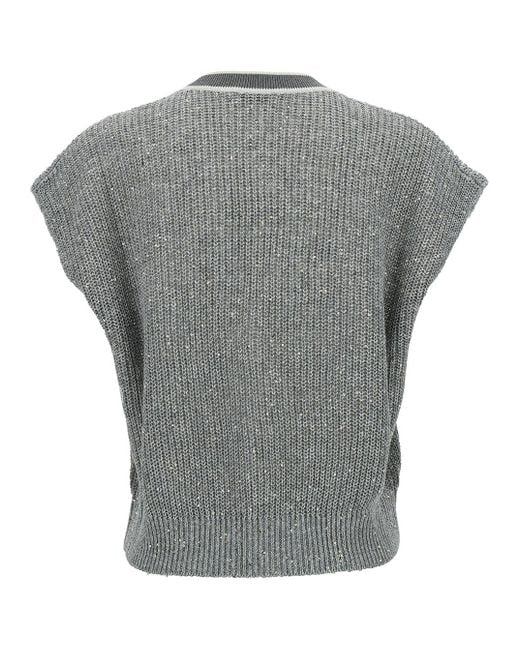 Brunello Cucinelli Gray Knit Vest With V Neckline