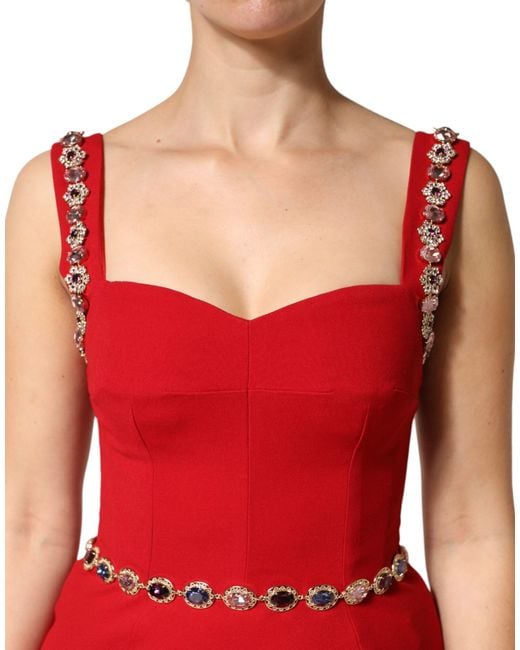 Dolce & Gabbana Red Embellished Sheath Mermaid Gown Dress 46+03+Vi
