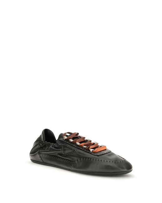 Prada Black Collapse Aged Nappa Leather Sneakers Lace Up for men
