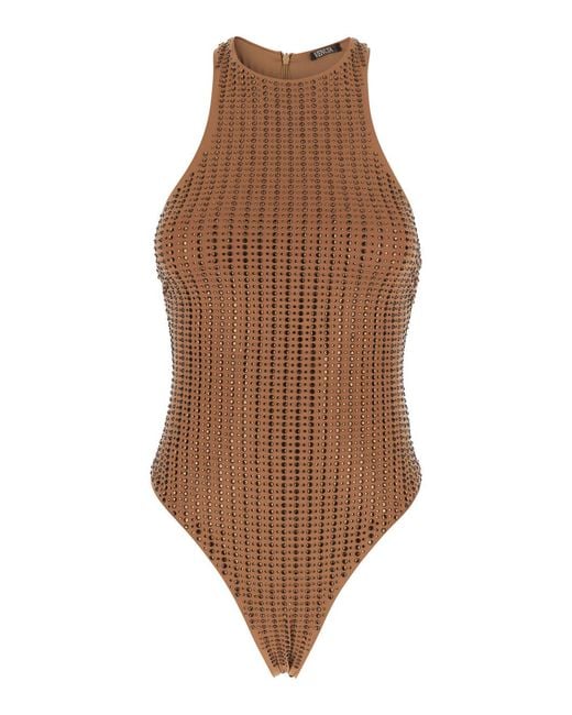 VENUJA Brown One-Piece Swimsuit With Racerback And Striped Sequins