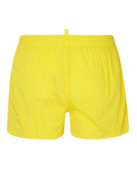 DSquared² Yellow Leaf Logo Print Swim Shorts for men