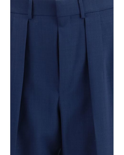 Tom Ford Blue Pleated Pants Wool Ovis Aries for men