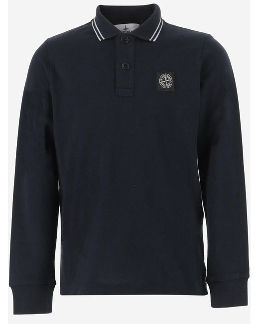 Stone Island Blue Cotton Polo Shirt With Logo for men