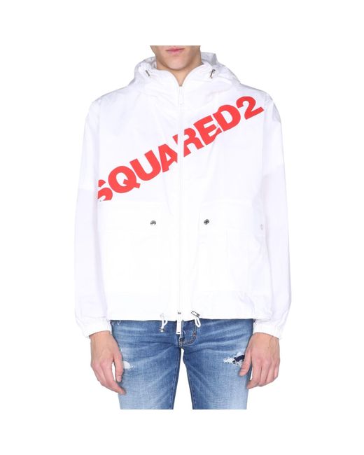 DSquared² White Logo Hooded Windbreaker for men