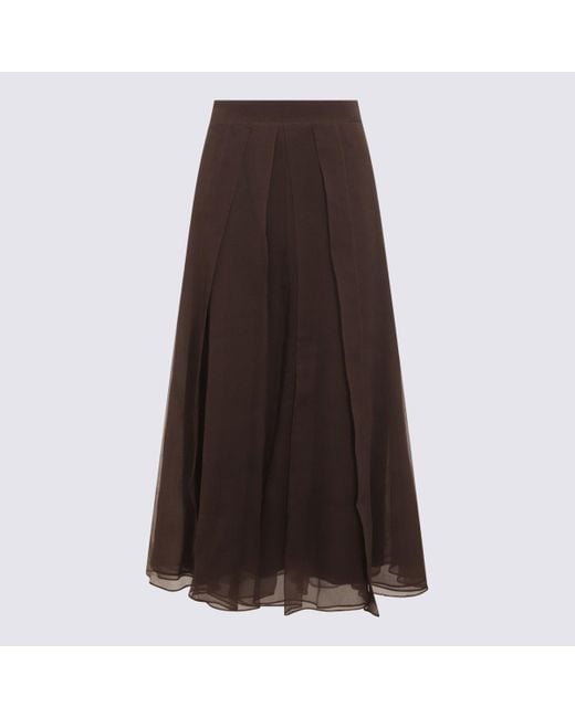 Brunello Cucinelli Brown Dark Silk Skirt